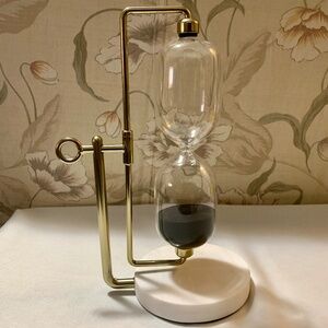 Daystar 15 Minute Hour Glass - White Marble, Metal, Clear Glass, Black Sand
